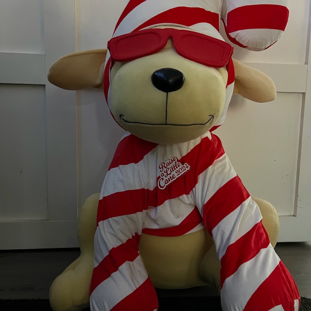 Raising Cane’s Large Plush Cane Puppy - Dressed in Red & White for the Holiday.